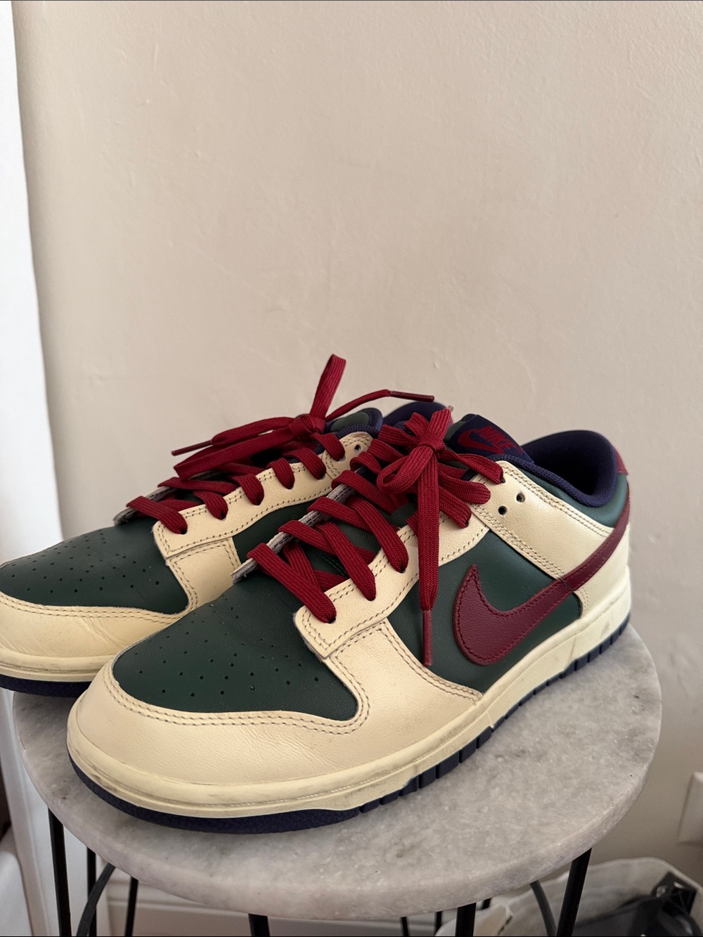Nike Dunk Low in Green, Cream & Burgundy Accents